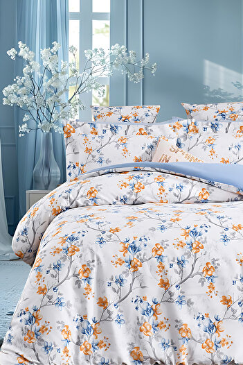 İQON Fitted Sheet Duvet Cover Set Single Branch Blue