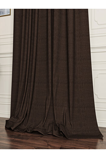 OnyxHome Paris Linen Background Curtain Brown Single Wing (without pleat)