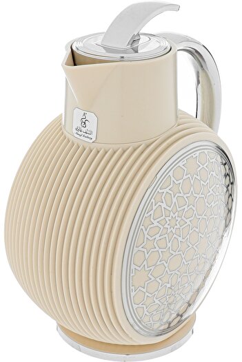 Alsaif Gallery Al Jawhara Thermos, Beige, Islamic Engraving, Silver Handle, 0.9 Litres