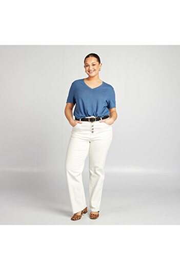KIABI Linen blend V-neck T-shirt BLUE