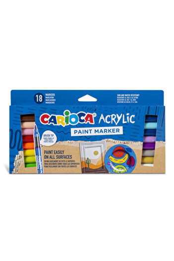 CARIOCA Acrylic Paint Marker Water-Based Brush Tip Can Paint All Surfaces of 18Pcs