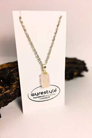ayrestyle Pink Quartz Natural Stone Minimal Necklace - Cylinder Cut Pink Quartz Natural Stone Love Affection Necklace