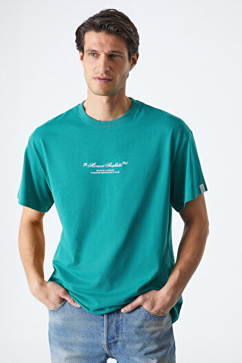 GRIMELANGE Montecarlo Men's Oversize Fit College Green T-Shirt