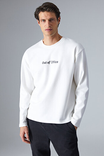 GRIMELANGE Outoffice Men's Boxing Detailed Comfort Fit Crew Neck Ecru T-Shirt