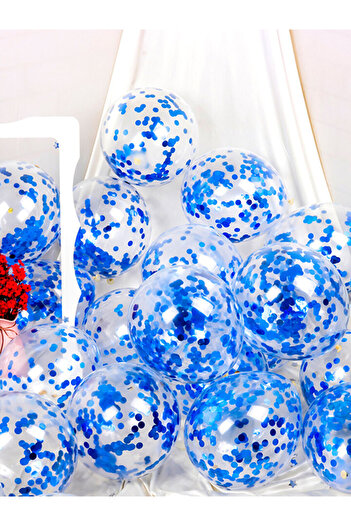 Deniz Party Store Dark Blue Confetti Transparent Balloon Set 10 Pieces