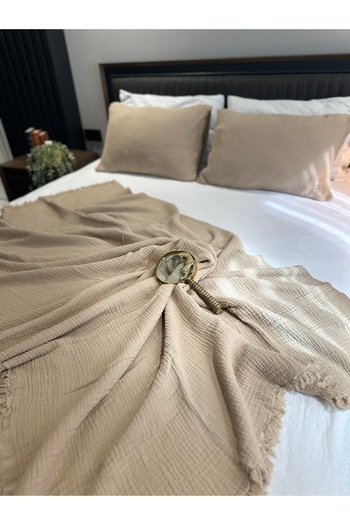 Almir Home Stone Color (Sand Beige 4 Layer Muslin Bedspread (Pike King Size 260-220)