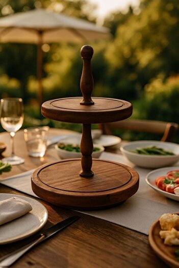 MERALP 2 Tier Wooden Cake Pastry Presentation Stand, Serving Presentation Plate, Multipurpose Treat