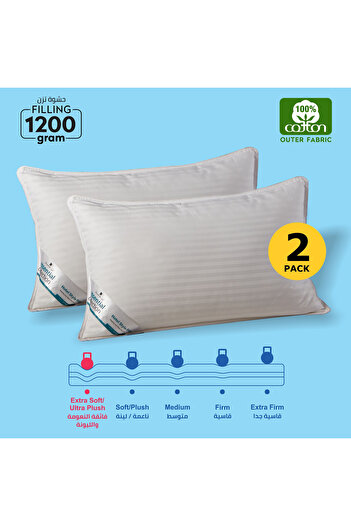 Donetella 1200 Gms Pillow - 50x75 Cm Hotel Style 100% Cotton - Gel Fiber Filling Pack Of 2