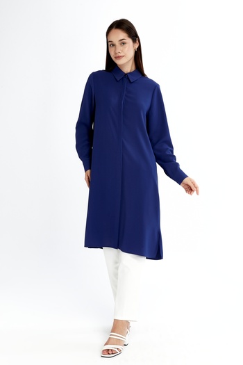Gold Moda Renk Hidden Button Front Shirt Collar Long Summer Tunic