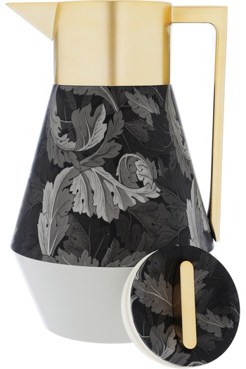 Alsaif Gallery Lydia Pro Thermos, Gray, Leaf Pattern, Golden Handle, 1 Liter