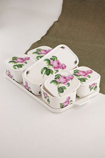 Bursa Porselen Dekor Rose 5-piece Porcelain Covered Breakfast Set