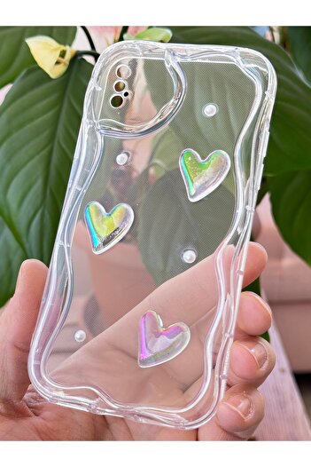 Fibaks Case for Apple iPhone XS Max 3D Heart Pearl Design Patterned Camera Protection Transparent Silicone Cover