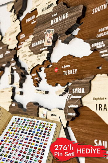 Colorfull Worlds 3D Wooden English World Map - 150X80Cm - Home Office Gift Wall Decoration
