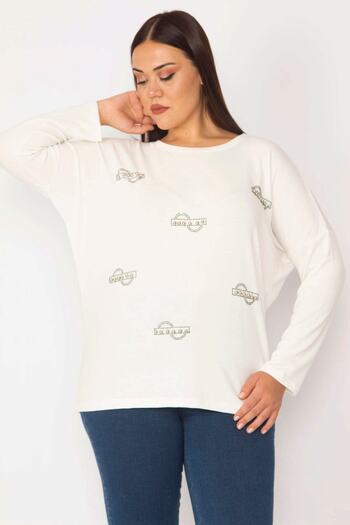 Şans Women's Large Size Bone Stone and Print Detailed Tunic 65n35384