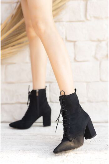 GOFFSHOES Γυναικείες μπότες Candy Lace-Up με μυτερή μύτη μαύρες σουέτ - Μαύρο