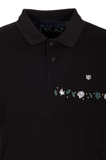 NCS Men's Polo Neck T-Shirt Black 100% Cotton Slim Fit Ribbed Sleeve Embroidered T-Shirt Jeans 1169