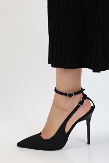 Shoeberry Women's Mila Black Zara Satin Belted Ankle Stiletto