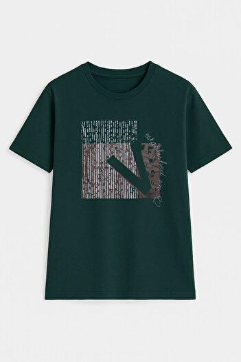 MARKAPIA Men's Relaxed Cut Crew Neck Print Detail T-Shirt