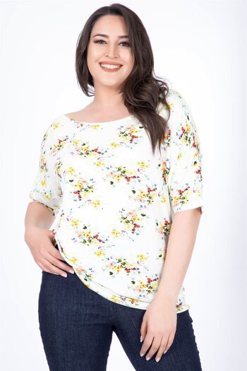 MYLİNE Karmen Collar Floral T-Shirt