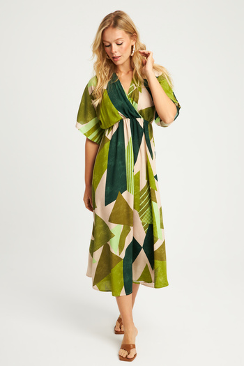 Cool & Sexy Dvouřadé dámské midi šaty s khaki vzorem - HT108