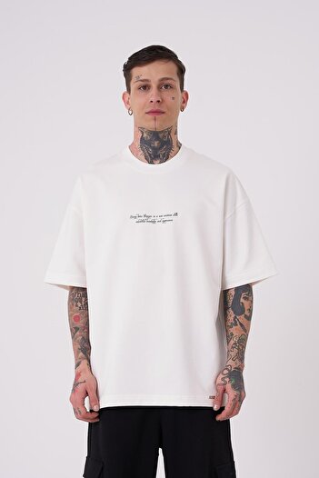 Machinist Men's Snake Applique Printed Oversize Ecru T-Shirt
