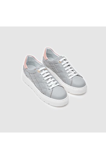 TOGO Gri-Pudra Hakiki Deri Kadın Sneaker Ayakkabı [060225]