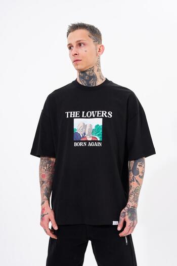 Machinist Ανδρικό μπλουζάκι με στάμπα The Lovers Oversize μαύρο