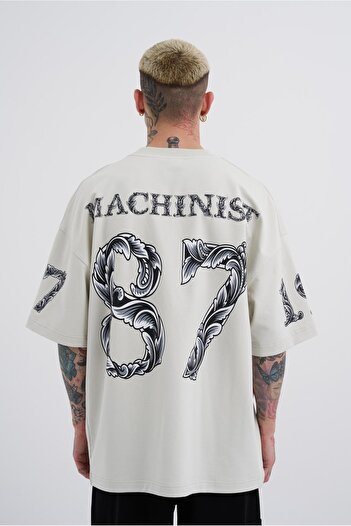 Machinist Men's Gray Oversize Futue 87 Printed T-Shirt