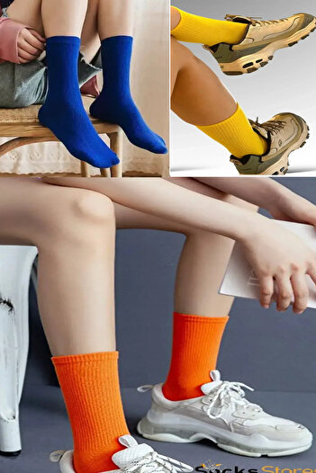Esinti 6 Pairs Men Women Socks Plain Blue -Orange- Yellow Socket Socks Unisex Colorful Tennis Sports Socks