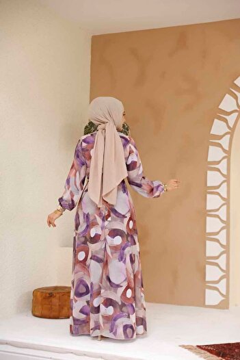 Neva Style Desenli Lila Tesettür Elbise 27976LILA