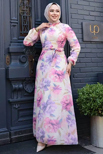 Neva Style Lilac Floral Patterned Hijab Dress 279918