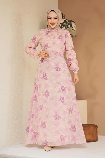 Neva Style Φόρεμα με μοτίβο λουλουδιών Dusty Rose Hijab 279919GK