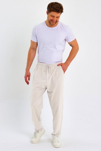 Dechers Men's Summer Comfortable Fit 100% Cotton Linen Look Trousers E205