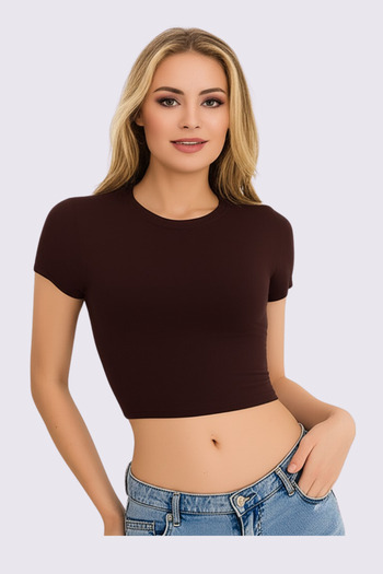 vory Women's Sleeveless Wide Collar Crop Color T-Shirt Vr.L23.18.318.Y01