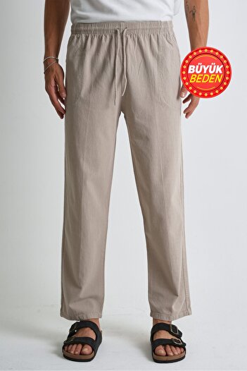 Dechers Men's Large Size 100% Cotton Linen Look Trousers E206