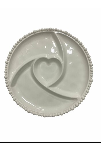 KRD Home Beaded Porcelain Compartment Plate Presentation Plate Snack Plate Breakfast Plate - 27 cm Piraye