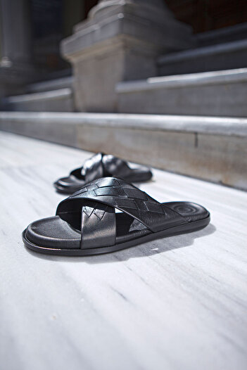 Vantaggio Ανδρικές παντόφλες Pulse Black Leather