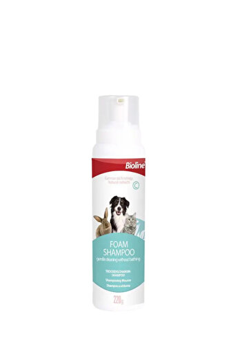 Bioline Waterless Foam Shampoo for Dogs & Cats, 220g - Gentle Odor Control & Shine