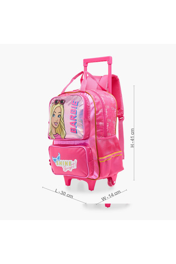 mattel Barbie Printed Trolley Backpack with Retractable Handle - 16 inches