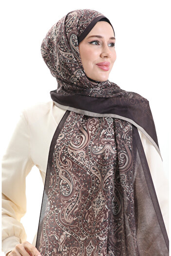 sefamerve Σάλι Karaca Patterned Cotton 82003-13 Ανοιχτό Καφέ Σκούρο Καφέ