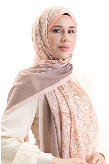 sefamerve Karaca Patterned Cotton Shawl 82003-01 Salmon Brown