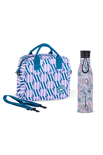 Eazy Kids Steel Water Bottle w/ Lunch Bag, 760ml Floral