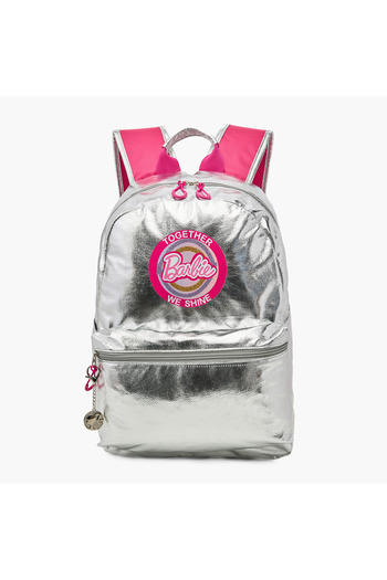 mattel Barbie Logo Print Backpack with Adjustable Straps and Zip Closure - 17 inches