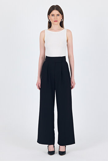 Rays Black Palazzo Trousers with Velcro Closure Detail 1615