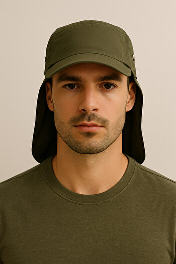 CosmoOutlet Khaki Legionnaire Hat for Land with Uv Protection Summer Enseble and Long Visor