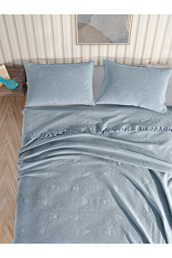 BED LİNE Jakar Circle Double Bedspread Set Light Blue Boxed