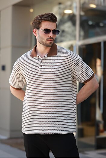Madmext Καφέ Polo Neck Knitwear Ανδρικό T-shirt E7139
