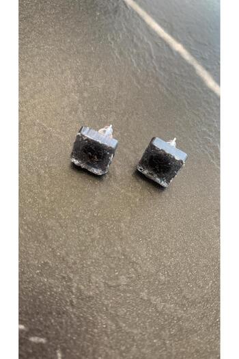 MISS GOLDEN Serrated Shiny Smoked Colorful Square Shape Epoxy Earrings with Gold Accessories Handmade Gift