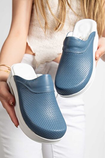 BLUMSABOTERLİK Genuine Leather Women's Orthopedic Sabo Anatomical Sole Casual-Comfortable Slippers (at Home, at Work, on the Street, Anywhere)