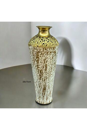 Hinora Gold White Detailed Stylish Antique Model Vase Large Size 28X75Cm